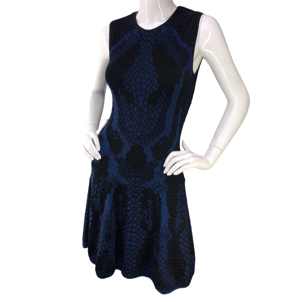 RVN Womens Size XS Fit n Flare Dress Jacquard Animal Print Sleeveless Blue USA